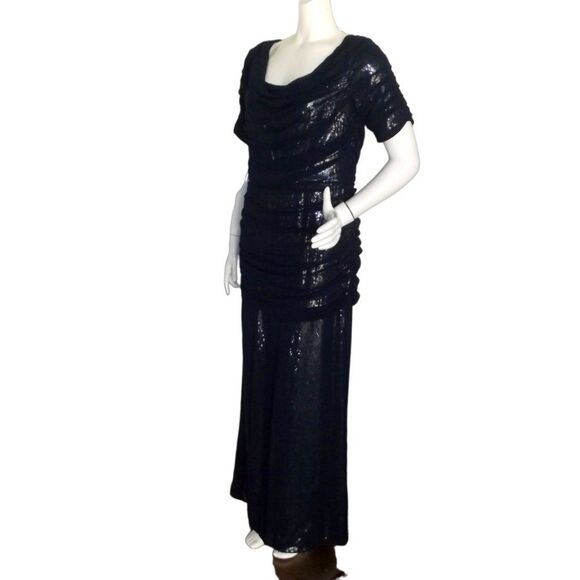 TADASHI SHOJI Gown/Dress, 10, Navy Blue Mesh/Sequins underneath, Cowl neck, SS - Picture 4 of 14